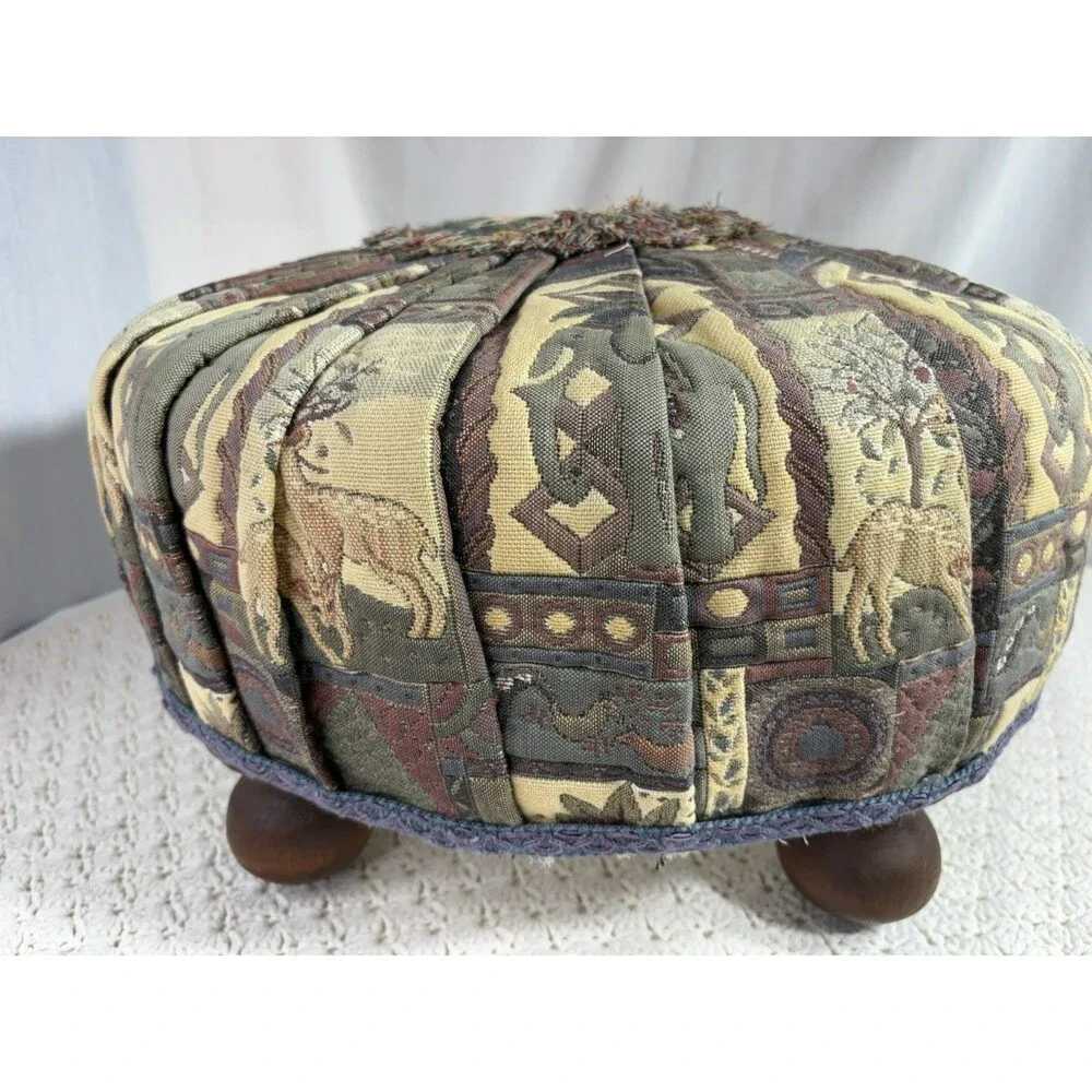 Vintage Tufted Pleated Ottoman Footstool 19